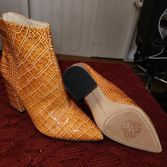 Vince Camuto Croc-Embossed Ankle Boots in Brown - Picture 1 of 2